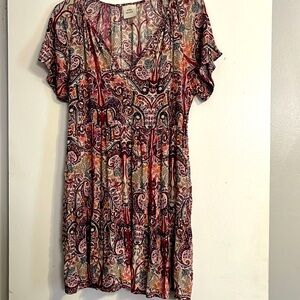 Knox Rose Large Women's Dress Paisley Floral Boho V Neck Tiered